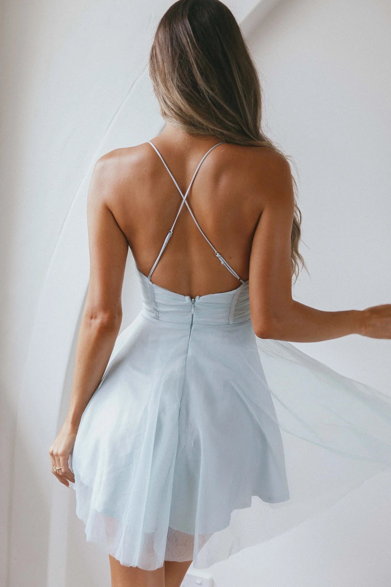 Elegant mini heart-shaped neckline with adjustable straps and criss crossing back zipper Homecoming Dresses