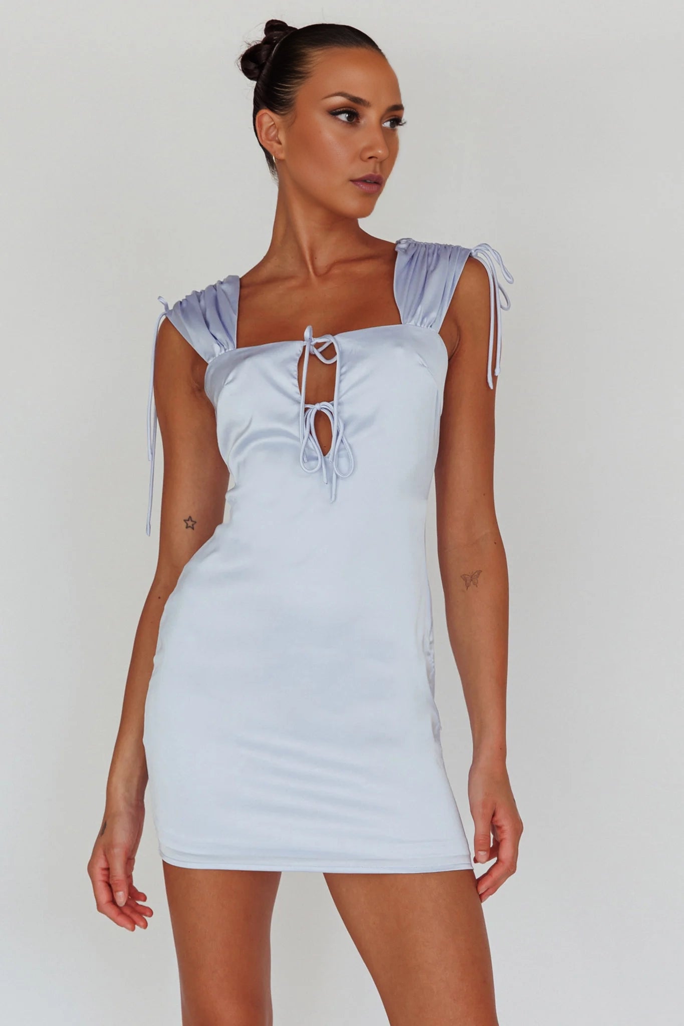 Elegant mini lining with lace up details on chest and shoulders, zipper on back, Homecoming Dresses