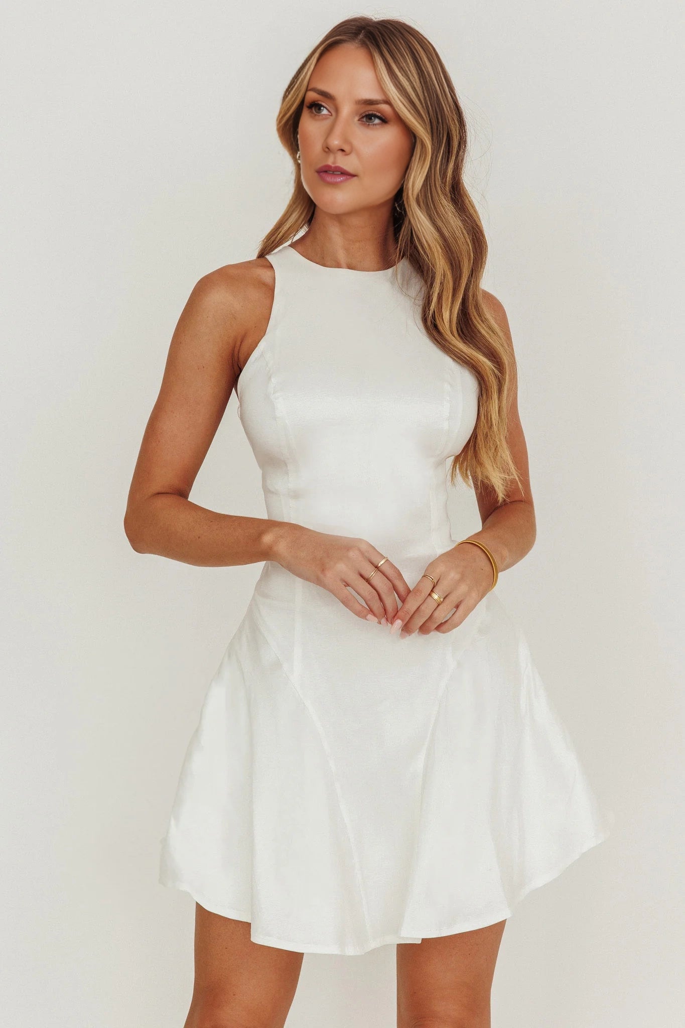 Elegant mini princess seamed round neck invisible side zipper Homecoming Dresses