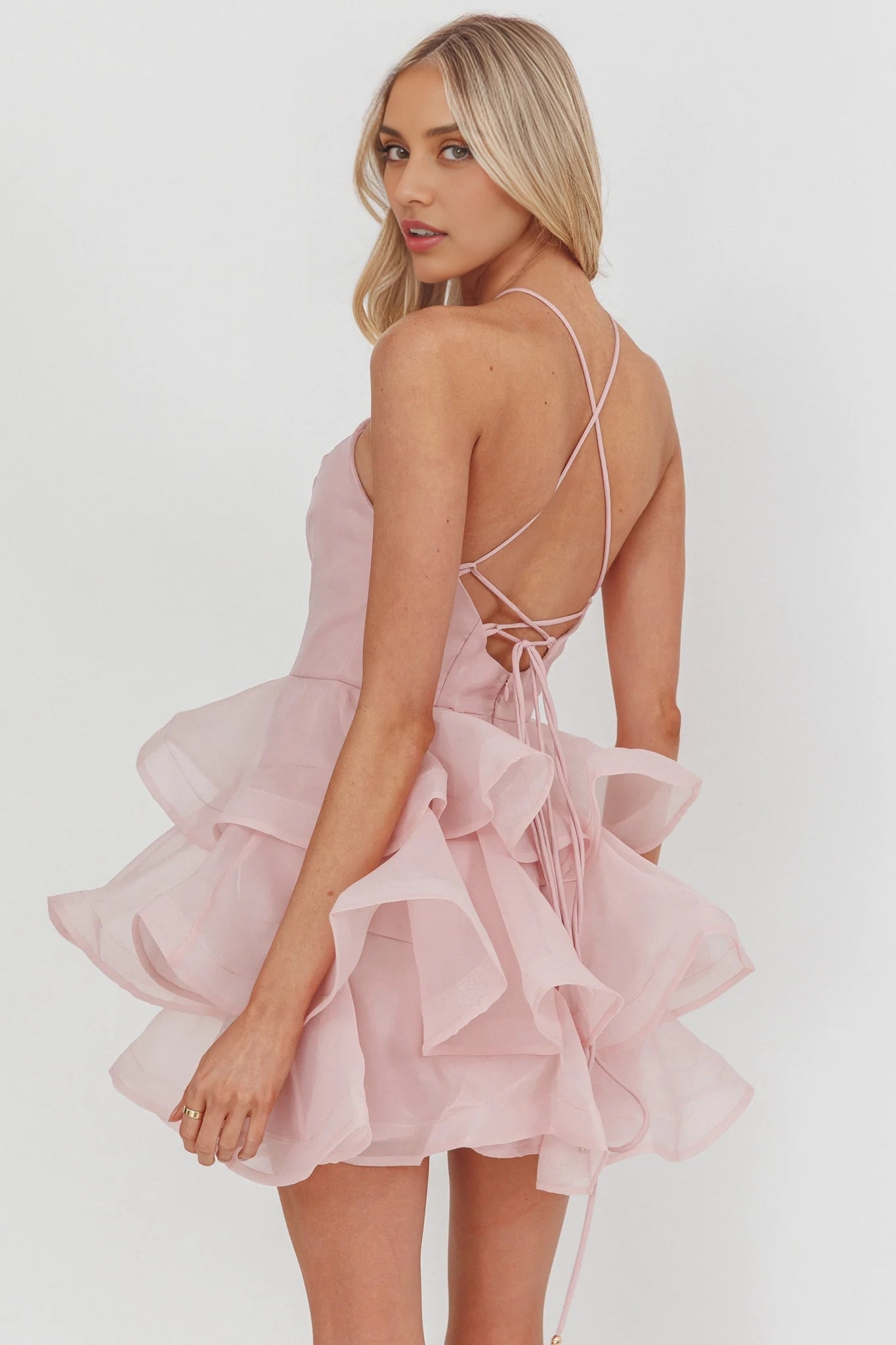 Elegant multi-layer ruffled camisole mini back strap Homecoming Dresses