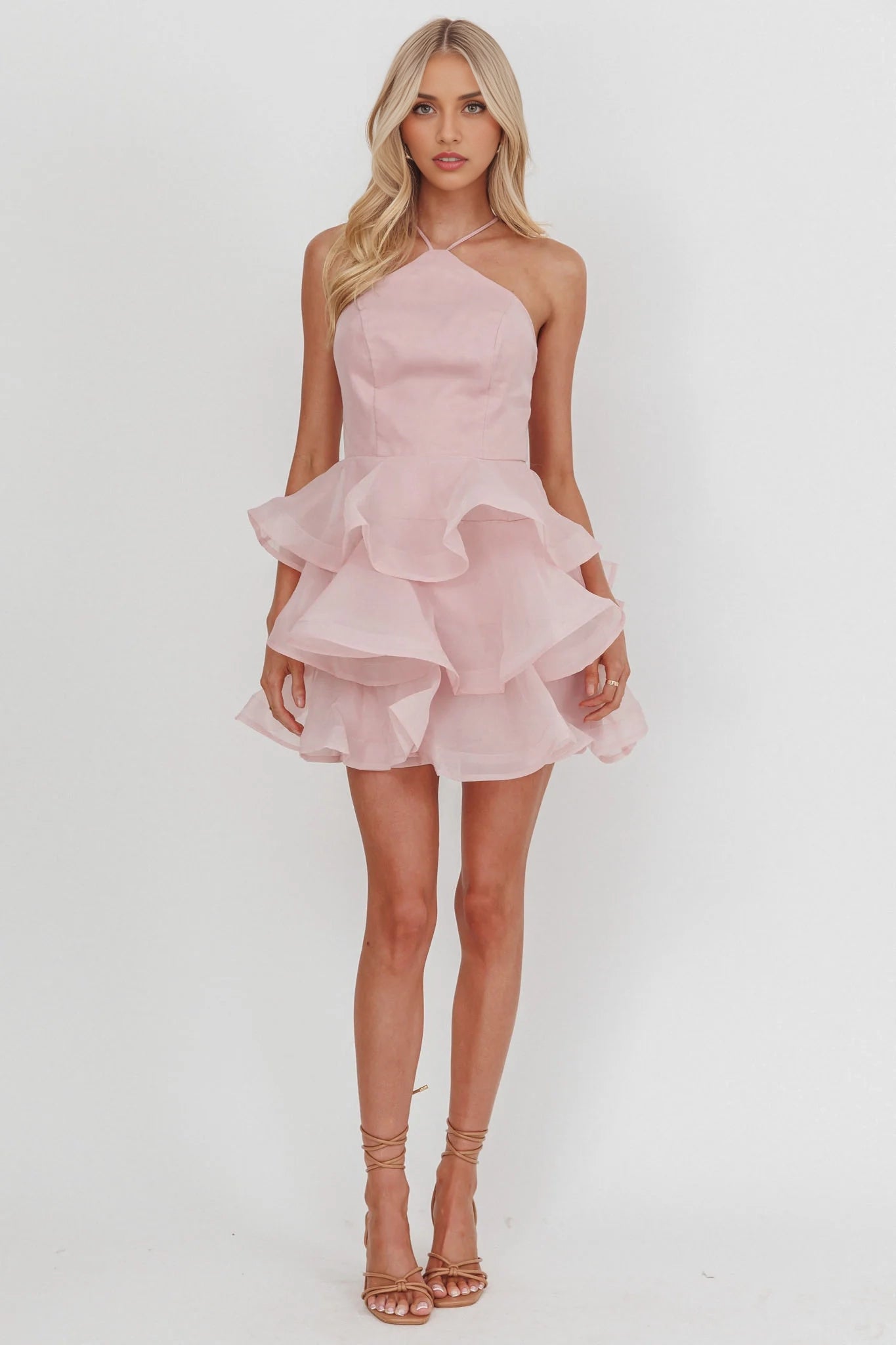 Elegant multi-layer ruffled camisole mini back strap Homecoming Dresses