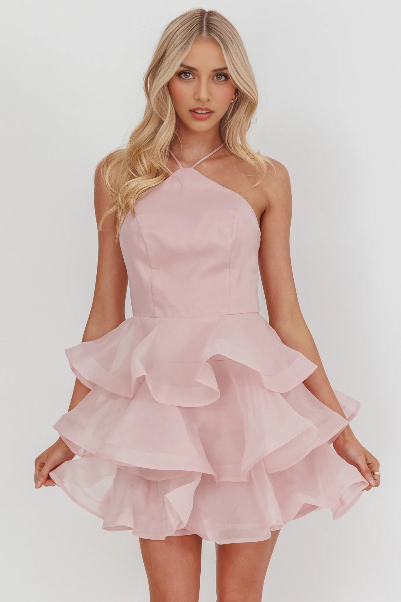 Elegant multi-layer ruffled camisole mini back strap Homecoming Dresses