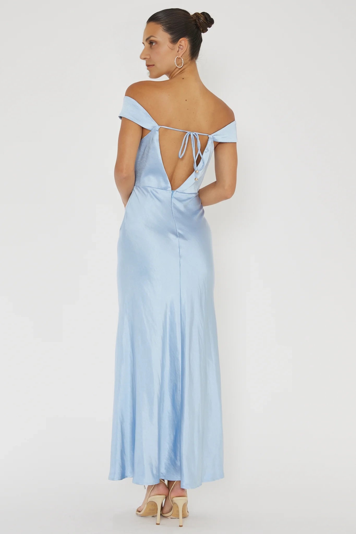 Elegant off shoulder low waist V-back satin extra long Homecoming Dresses