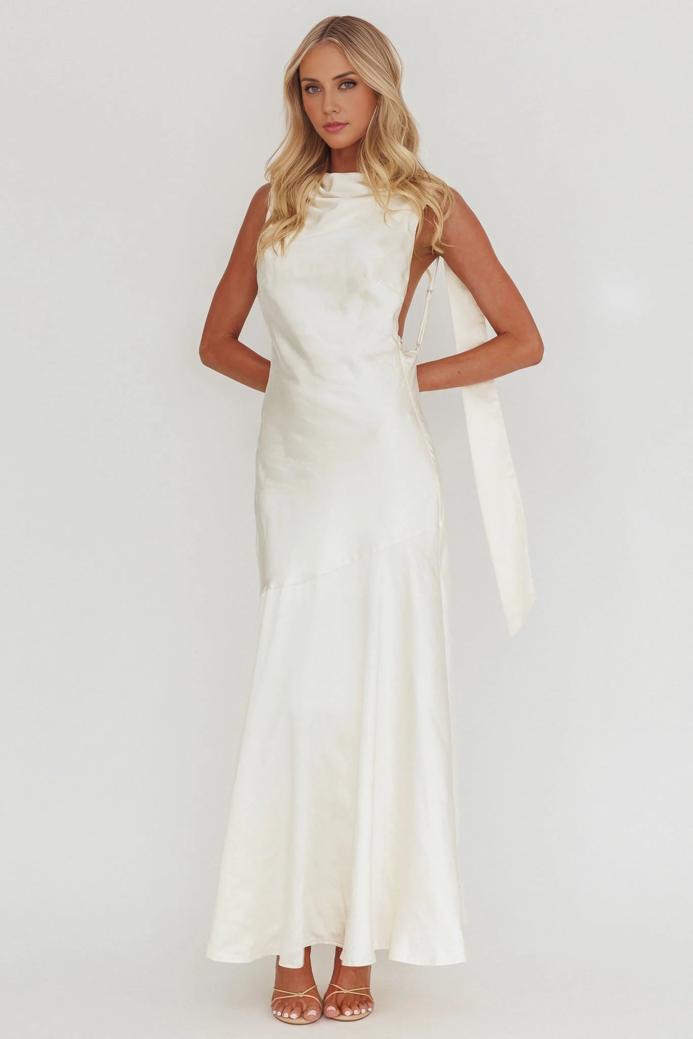 Elegant sleeveless adjustable shoulder straps, open back scarf collar, backless Homecoming Dresses