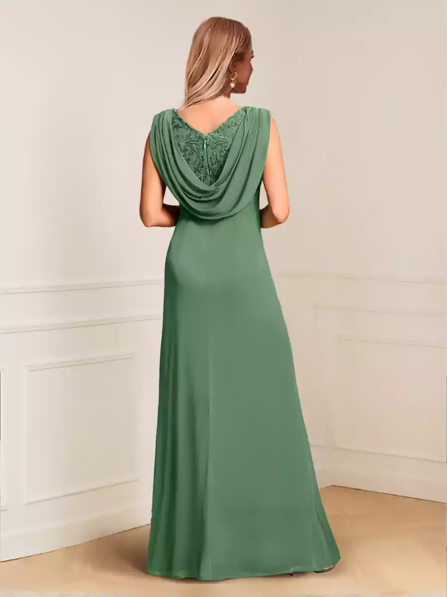 Elegant slim fit/column shaped empire round neck lace pleated Mother of the Bride Dresses
