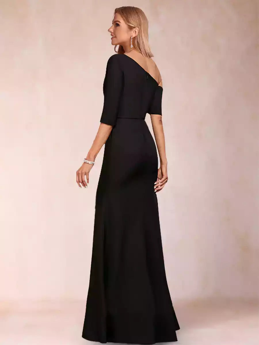 Elegant slim fit speaker/mermaid style single shoulder half sleeve pleated Mother of the Bride Dresses