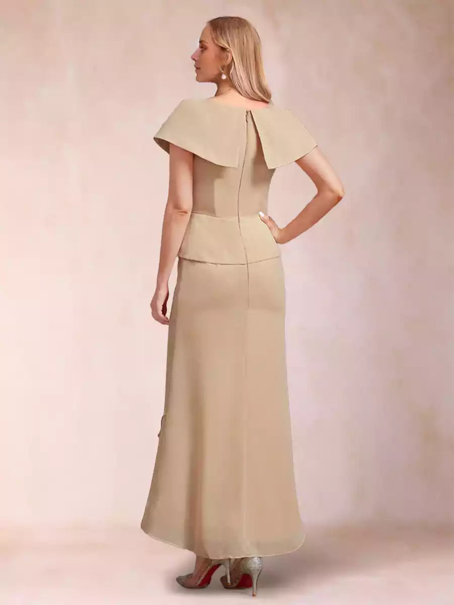 Elegant slim fit/straight V-neck asymmetrical chiffon bead sequins Mother of the Bride Dresses