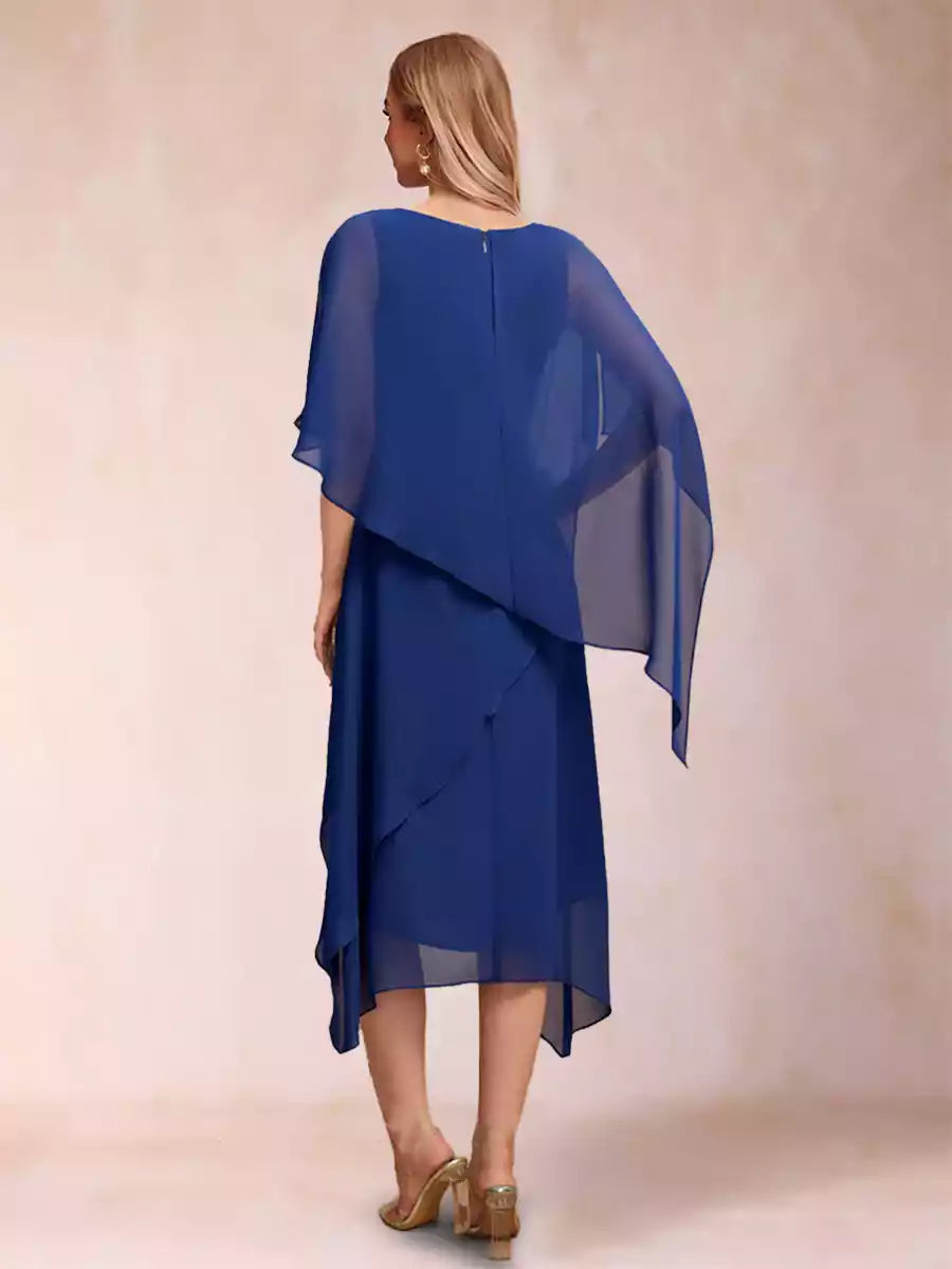 Elegant slim fit/straight round neck half sleeve pleated Mother of the Bride Dresses