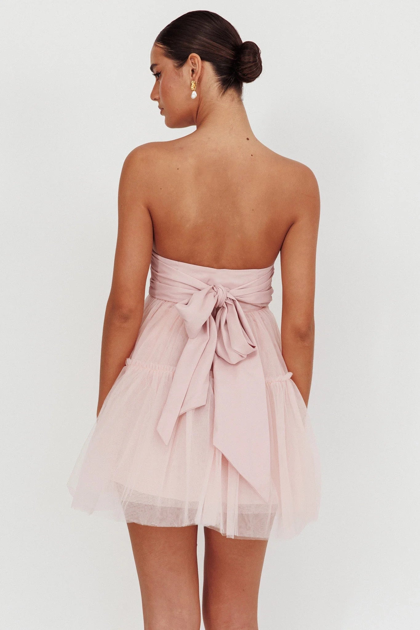 Elegant strapless chiffon mini back with zipper tie bow Homecoming Dresses