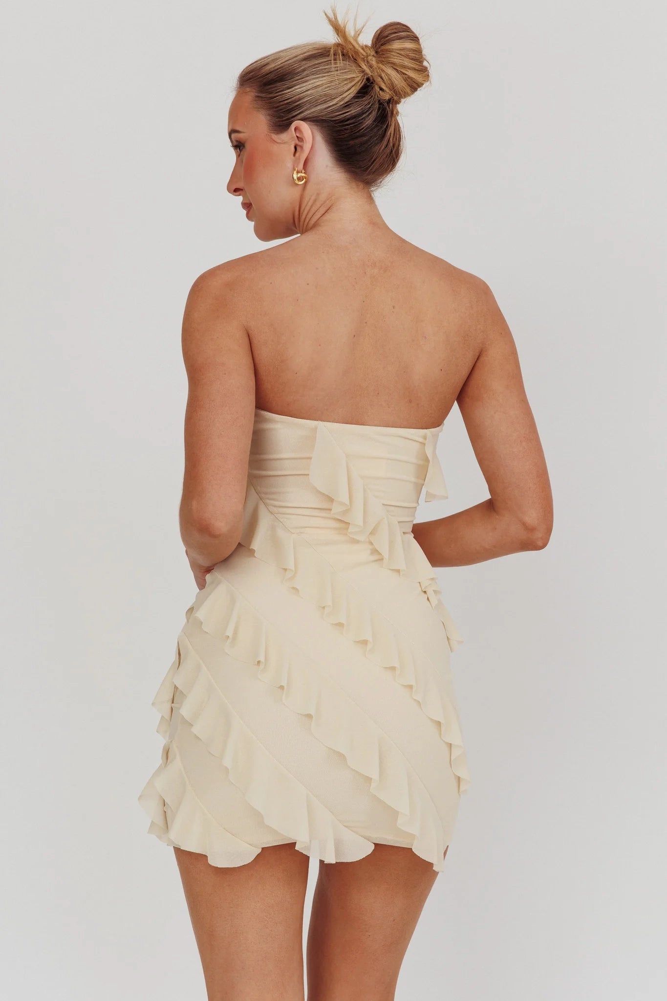 Elegant tight mini layered ruffle edge off shoulder design Homecoming Dresses