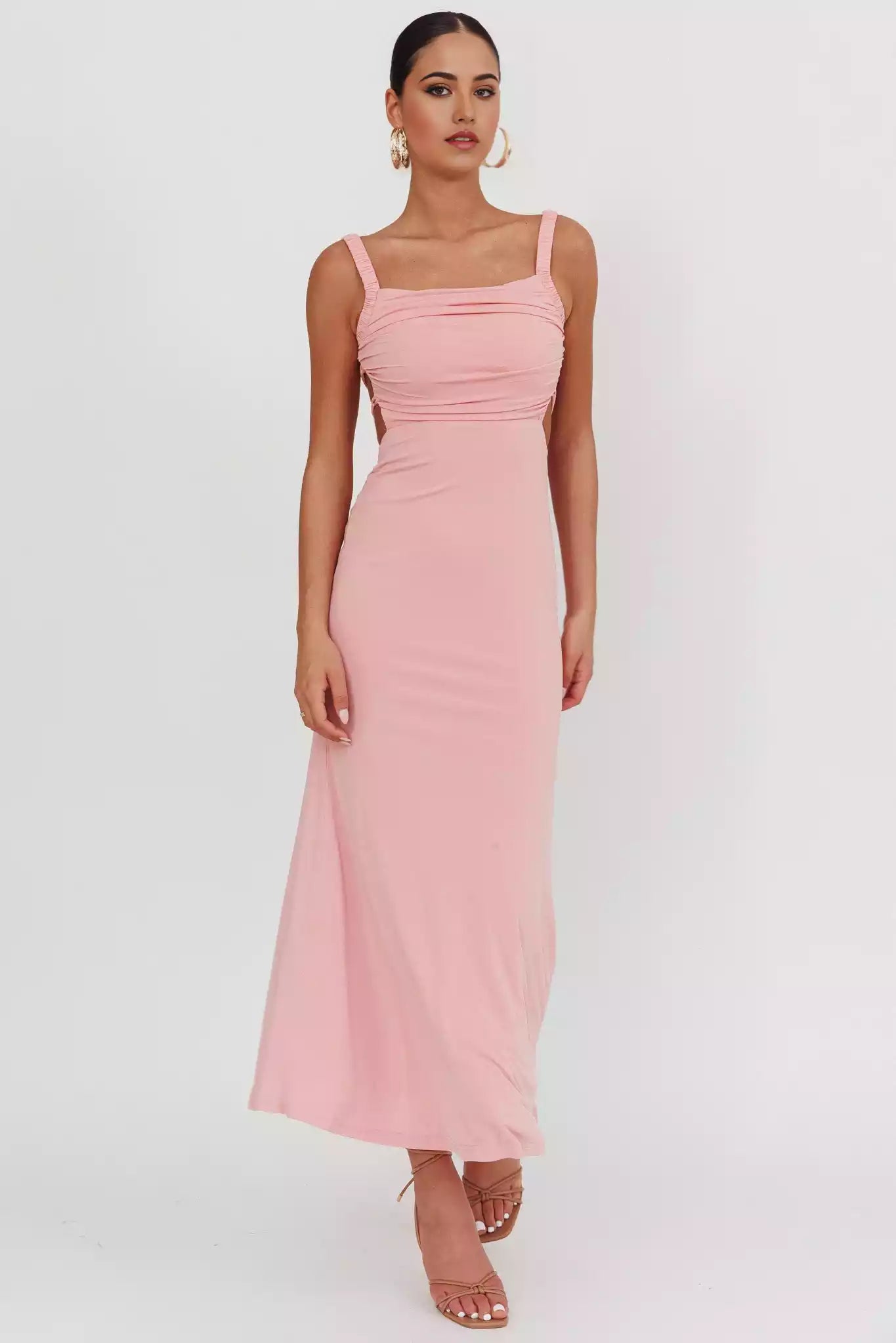 Elegant tight silhouette pleated elastic shoulder strap, back strap, hidden zipper, Prom Dresses