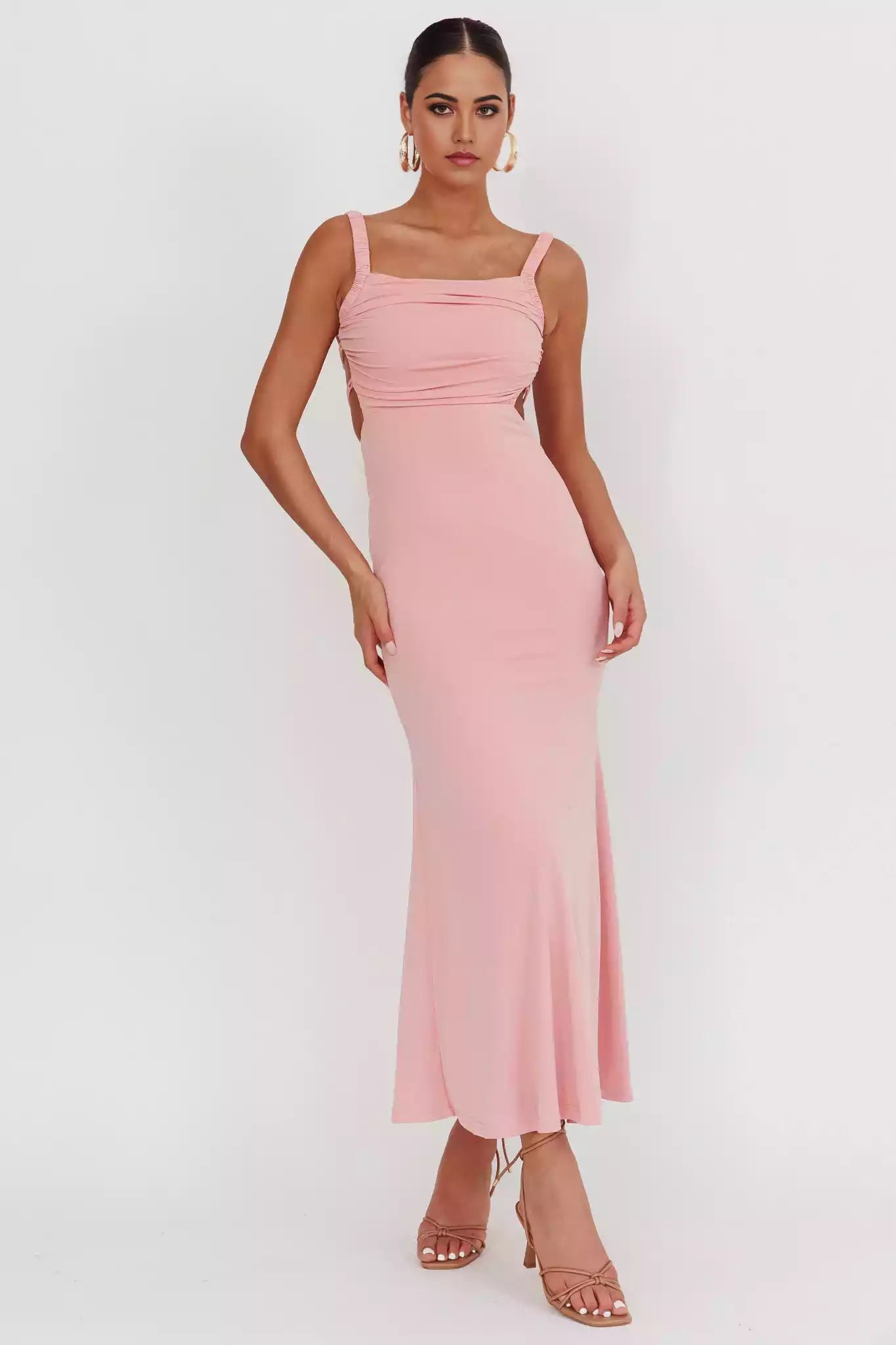 Elegant tight silhouette pleated elastic shoulder strap, back strap, hidden zipper, Prom Dresses