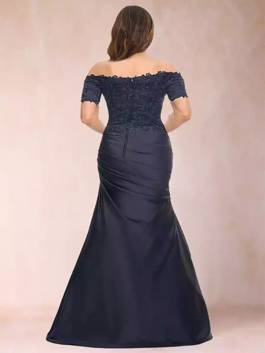 Elegant trumpet/mermaid off shoulder short sleeved plus size decal Mother of the Bride Dresses