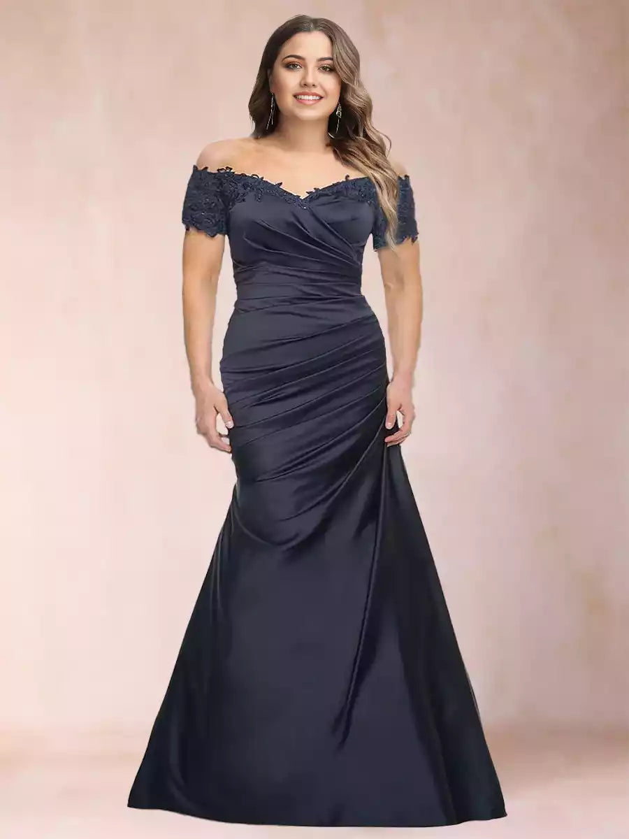 Elegant trumpet/mermaid off shoulder short sleeved plus size decal Mother of the Bride Dresses