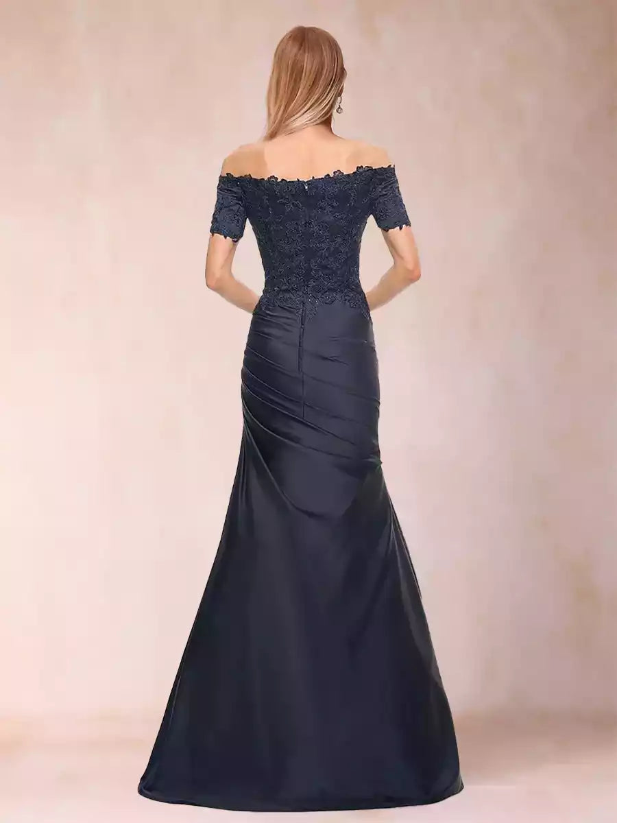 Elegant trumpet/mermaid style off shoulder short sleeved slim fit Mother of the Bride Dresses