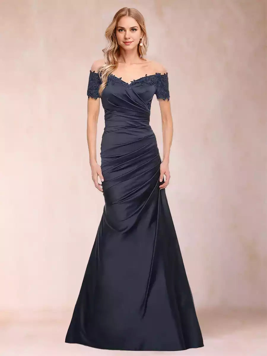 Elegant trumpet/mermaid style off shoulder short sleeved slim fit Mother of the Bride Dresses
