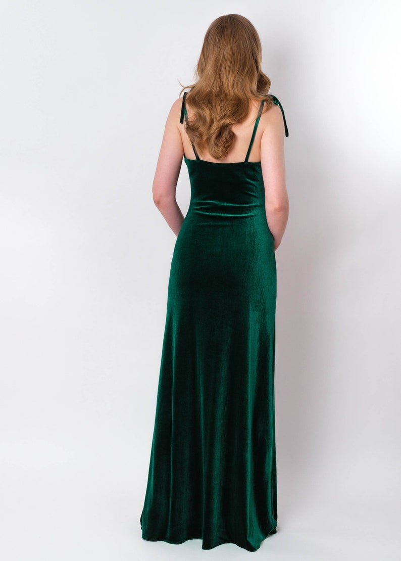 Emerald green slip slit velvet bodycon prom dress bridesmaid long velvet dress
