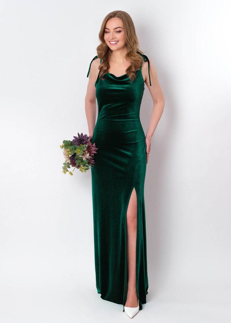 Emerald green slip slit velvet bodycon prom dress bridesmaid long velvet dress