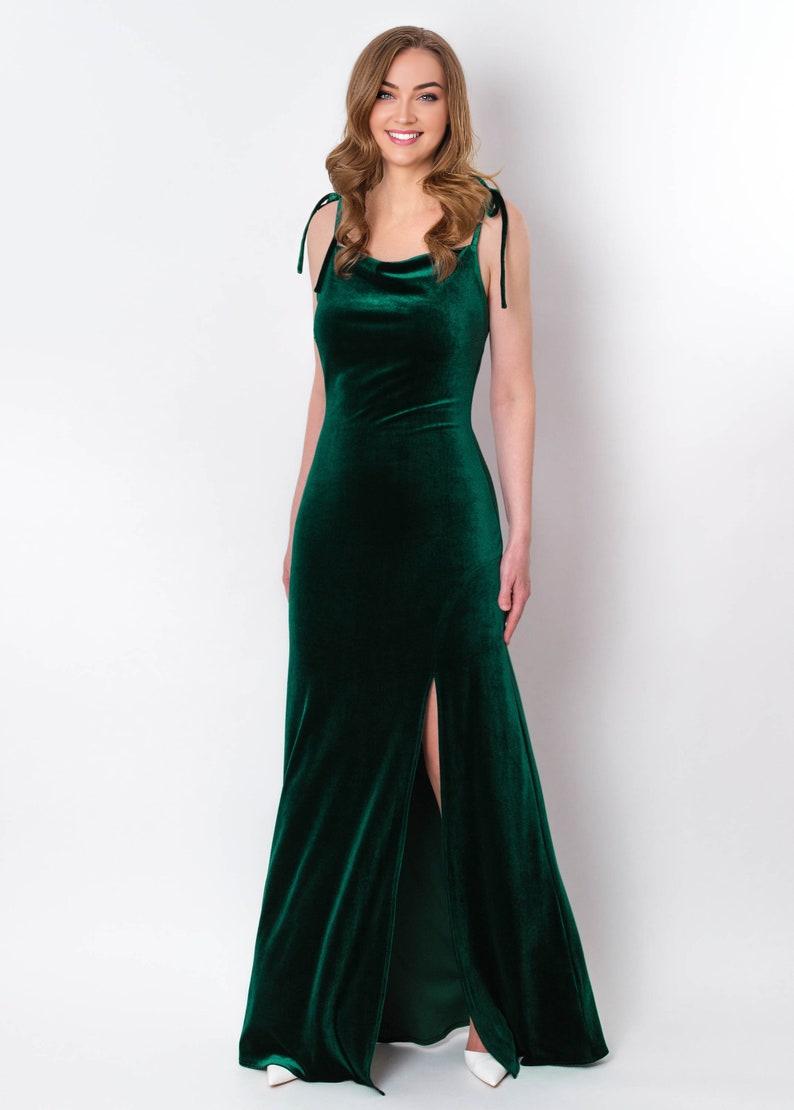 Emerald green slip slit velvet bodycon prom dress bridesmaid long velvet dress
