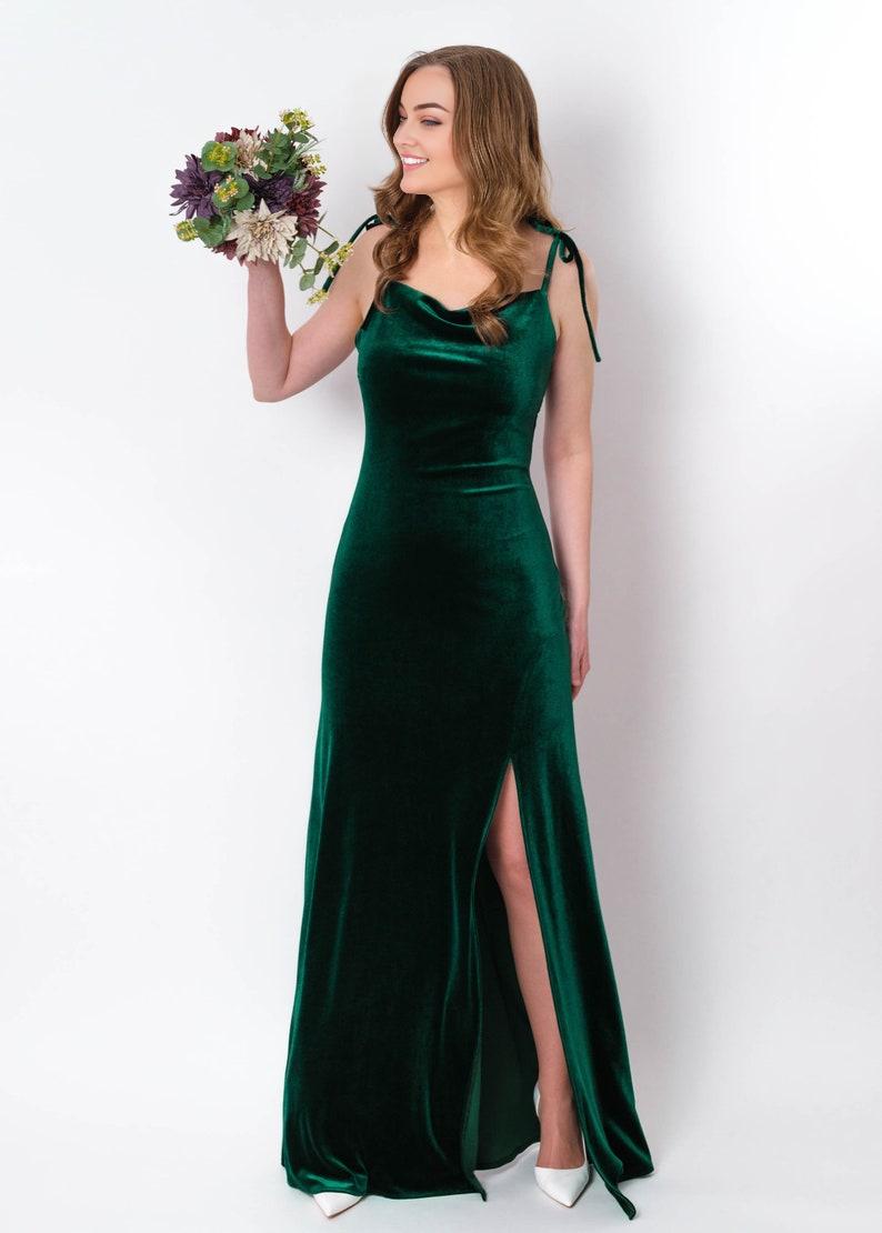 Emerald green slip slit velvet bodycon prom dress bridesmaid long velvet dress