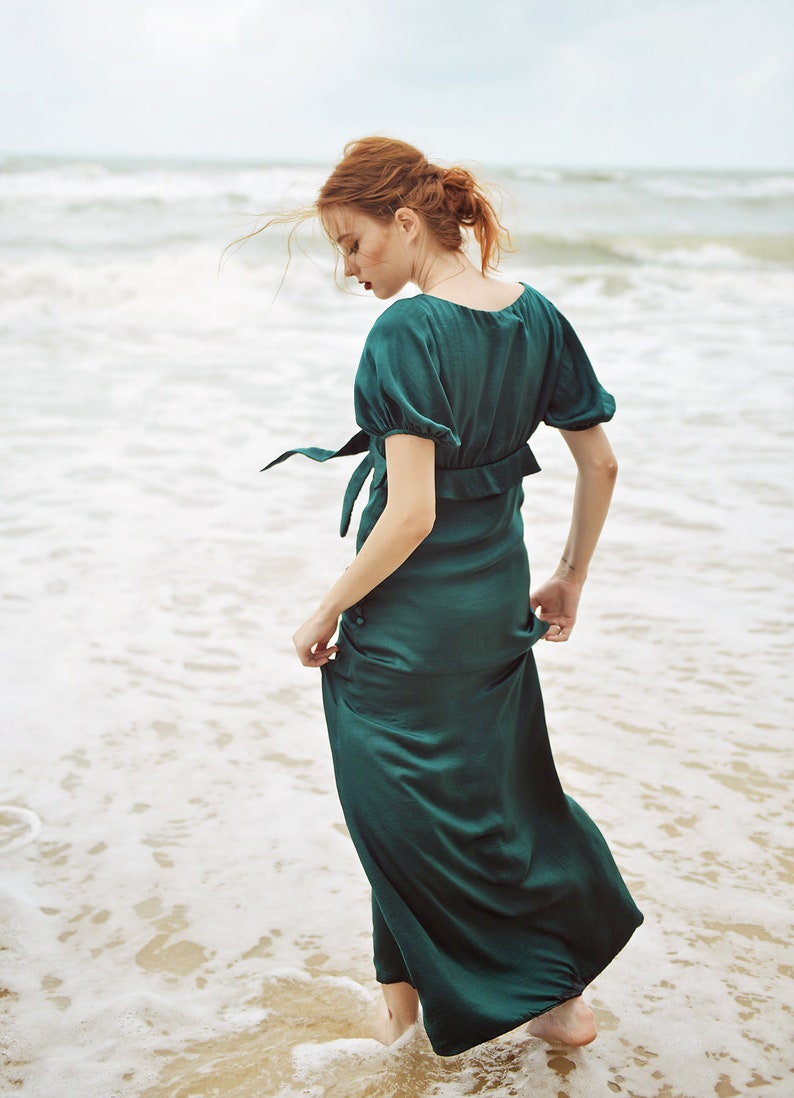 Emerald V-Neck Half Sleeve Bridesmaid Dress