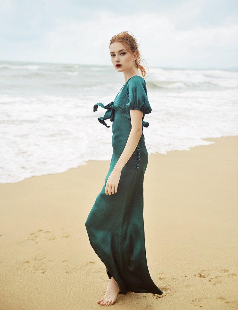 Emerald V-Neck Half Sleeve Bridesmaid Dress