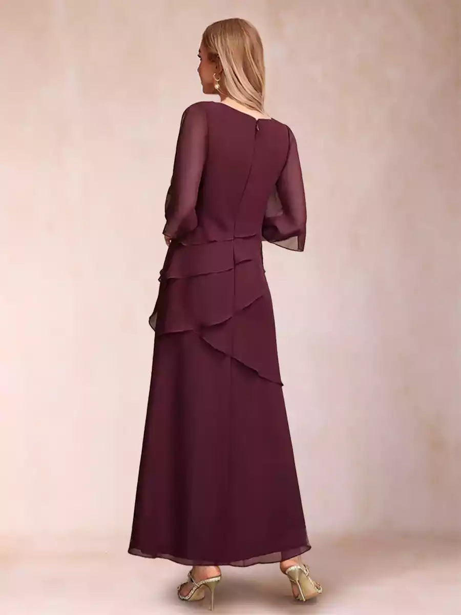 Enchanting A-line/Princess Round Neck Half Sleeve Layered Chiffon and Ankle Mother of the Bride Dresses