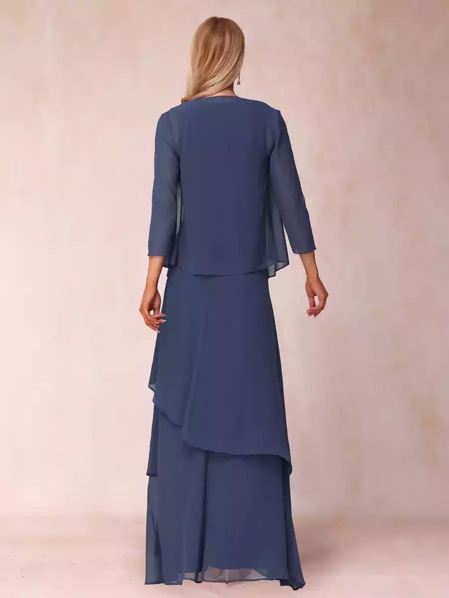 Enchanting A-line/Princess style round neck pleated and ground length ruffled Mother of the Bride Dresses