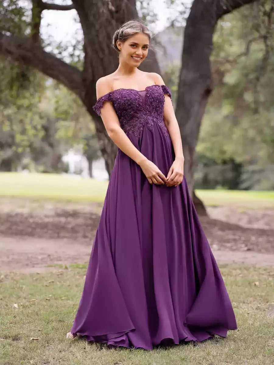 Enchanting A-line chiffon and half heart-shaped neckline with lace decals on the shoulder and back, Prom Dresses