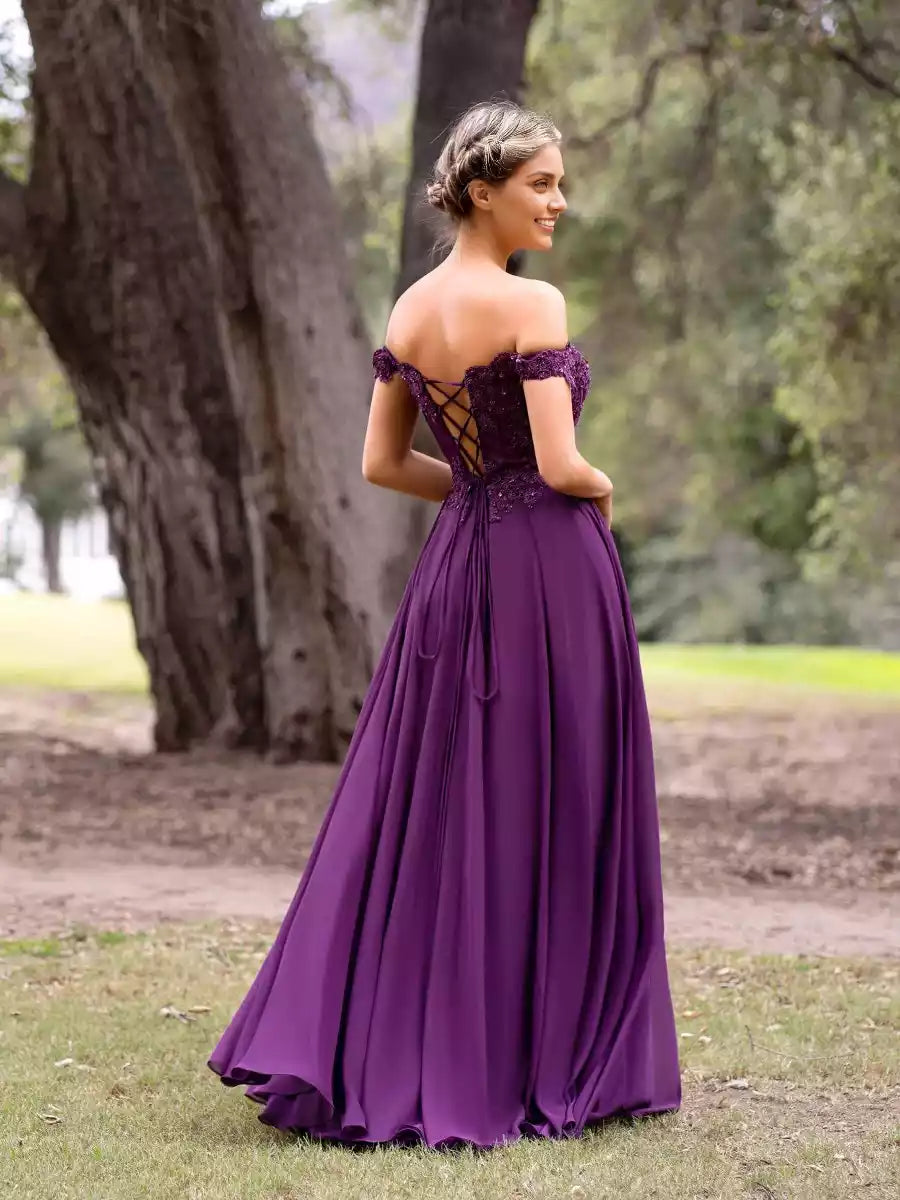 Enchanting A-line chiffon and half heart-shaped neckline with lace decals on the shoulder and back, Prom Dresses