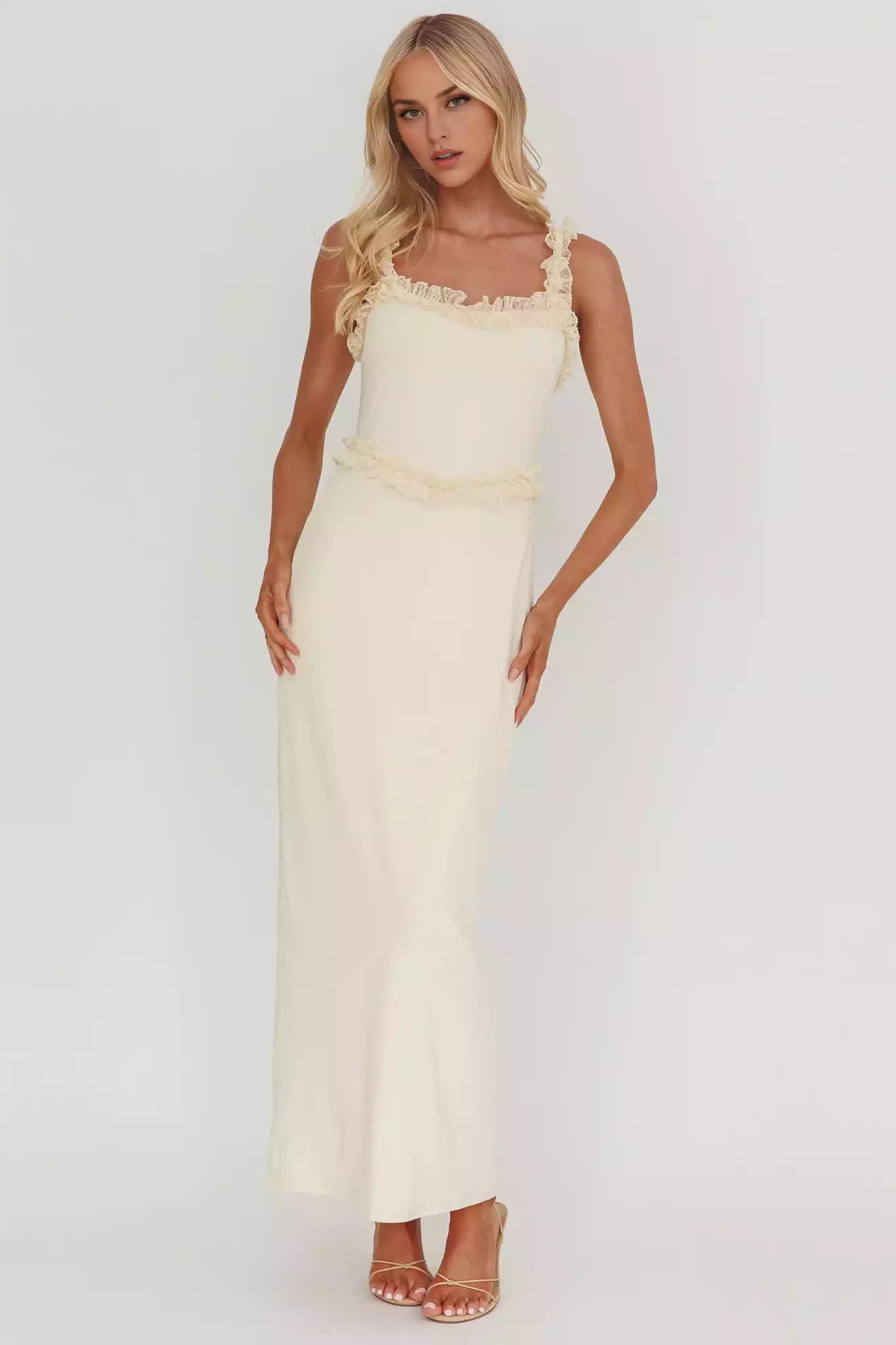 Enchanting Ruffle Lace Edge Lining Lace Ruffle Edge Side Zipper Prom Dresses