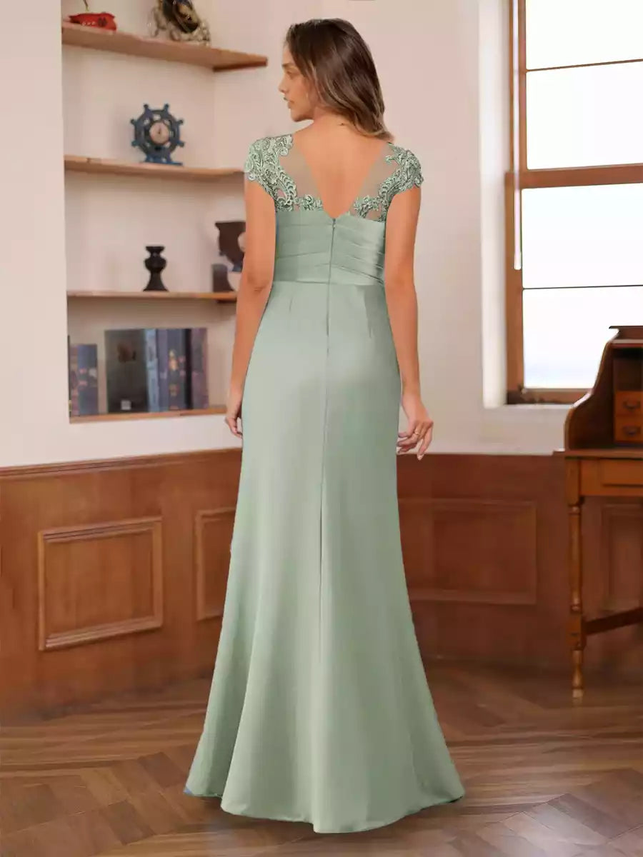 Enchanting Speaker/Mermaid Round Neck Short Sleeve Chiffon Stickers Mother of the Bride Dresses