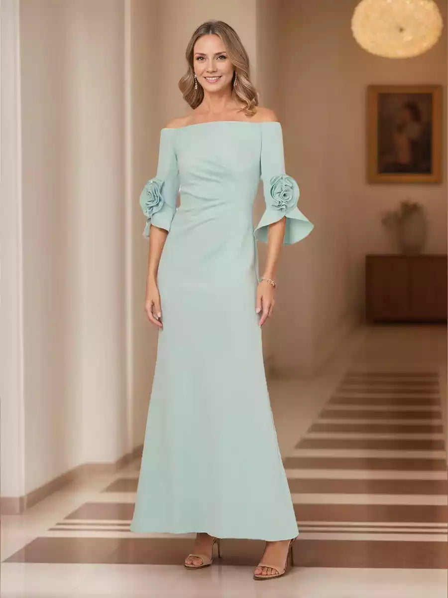 Enchanting Trumpet/Mermaid Off Shoulder Trumpet Sleeve Rose Knot Mother of the Bride Dresses