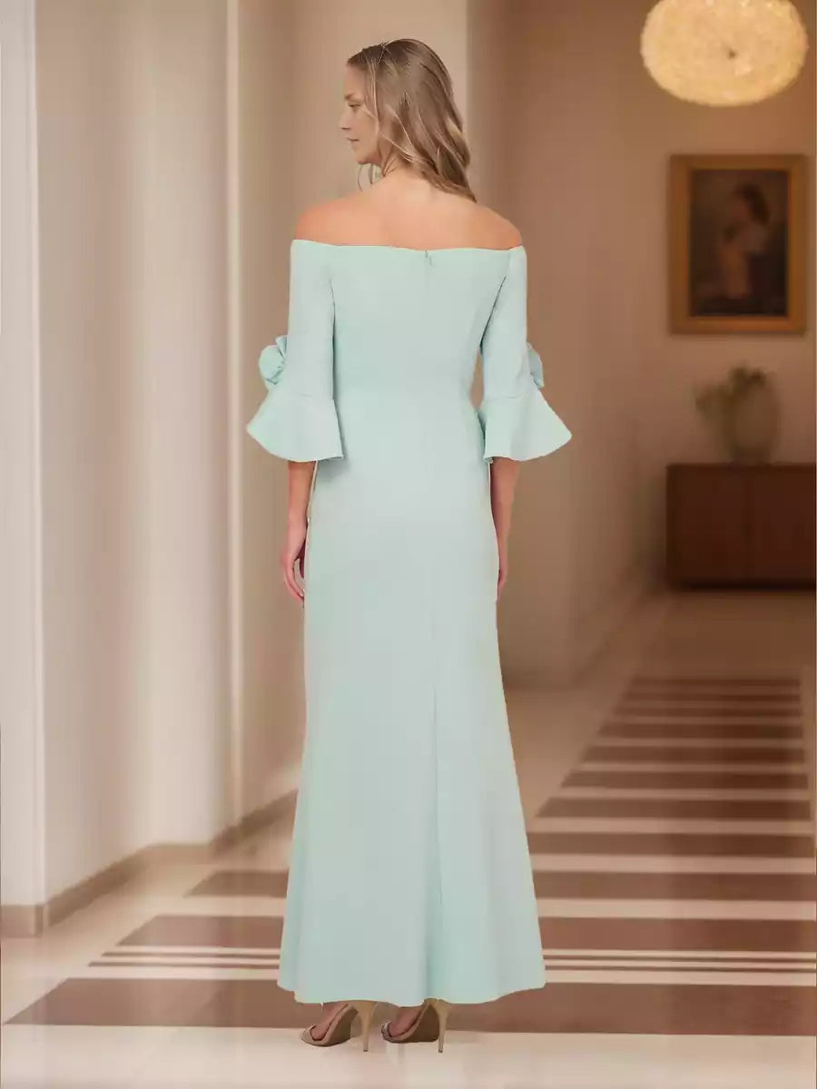 Enchanting Trumpet/Mermaid Off Shoulder Trumpet Sleeve Rose Knot Mother of the Bride Dresses