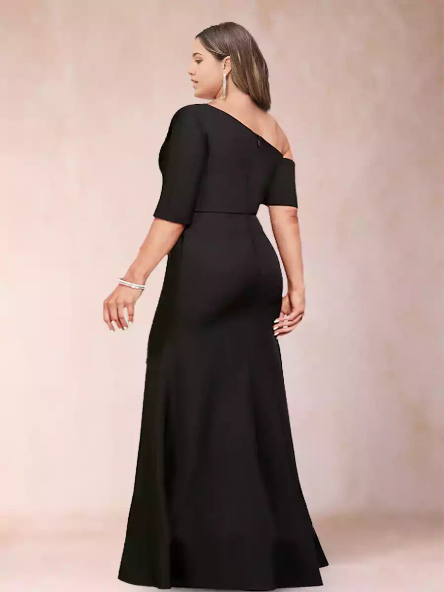 Enchanting Trumpet/Mermaid Single Shoulder Half Sleeve Large Fold Mother of the Bride Dresses