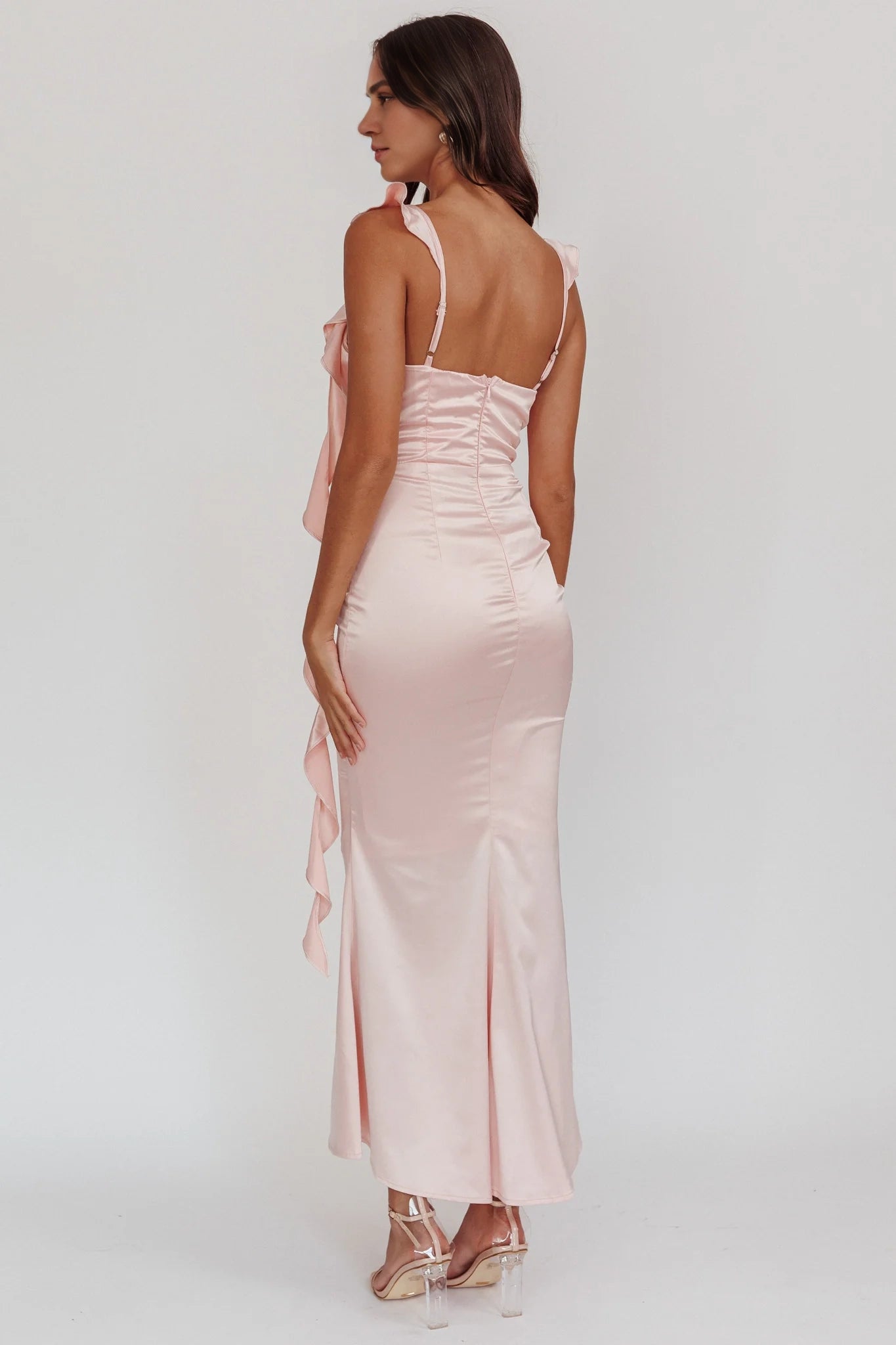 Enchanting ruffled shoulder straps with long pleated texture chest, Homecoming Dresses