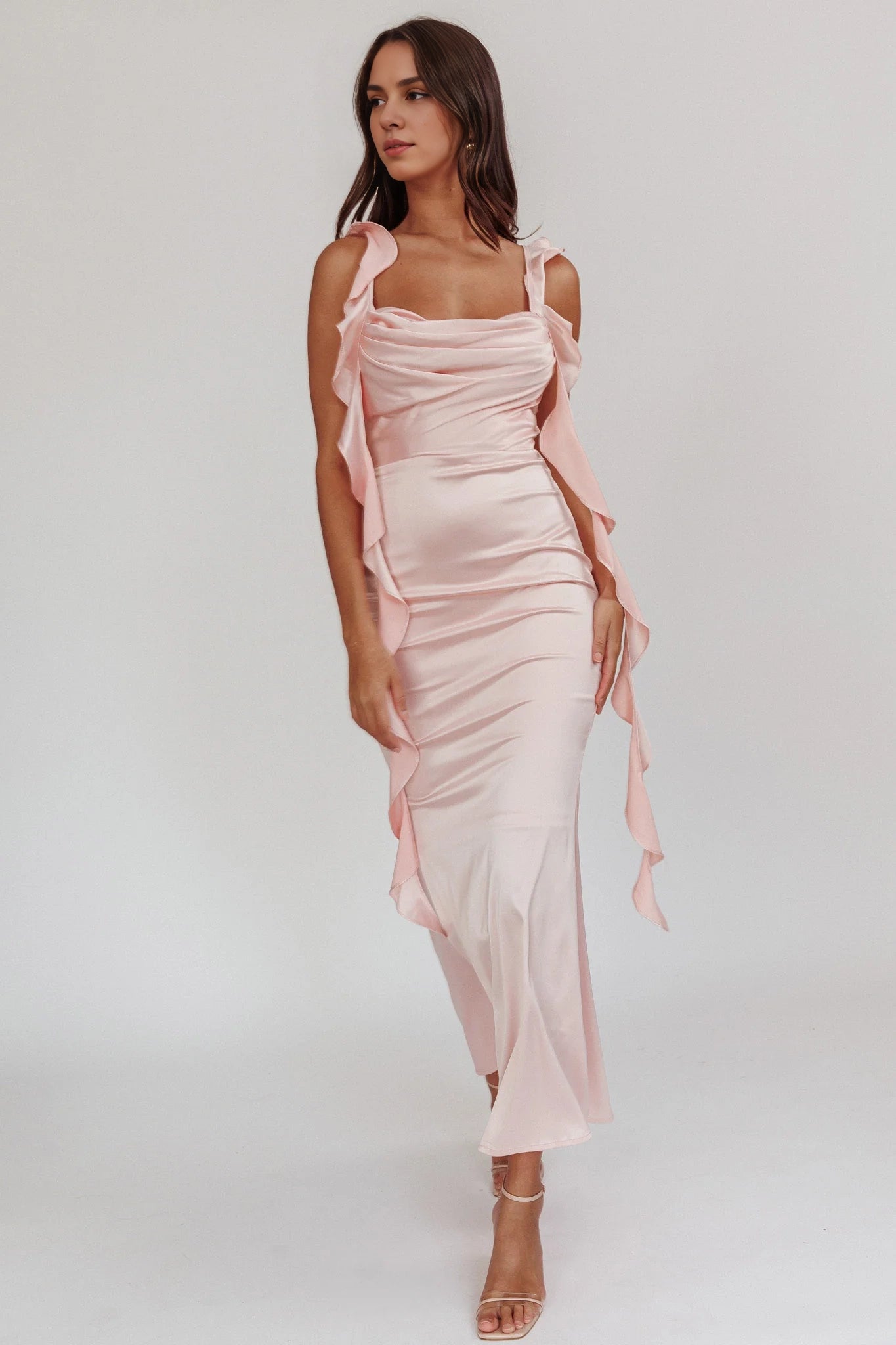 Enchanting ruffled shoulder straps with long pleated texture chest, Homecoming Dresses