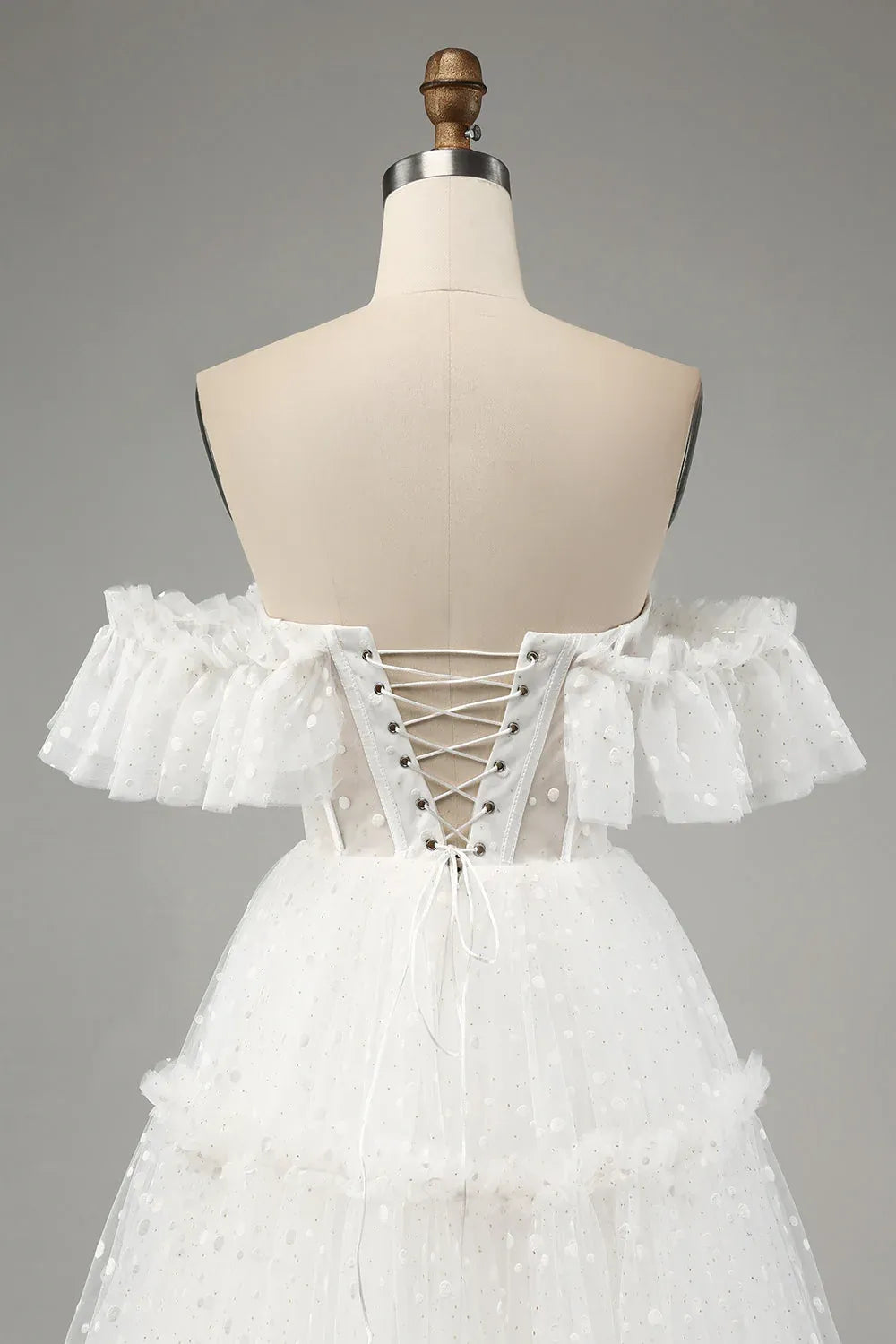 Ethereal Effect Illusion Neck Sheer Puff Sleeve Floral Lace Bridal Dress