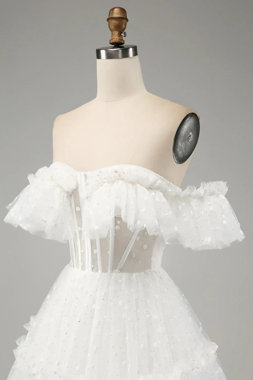 Ethereal Effect Illusion Neck Sheer Puff Sleeve Floral Lace Bridal Dress
