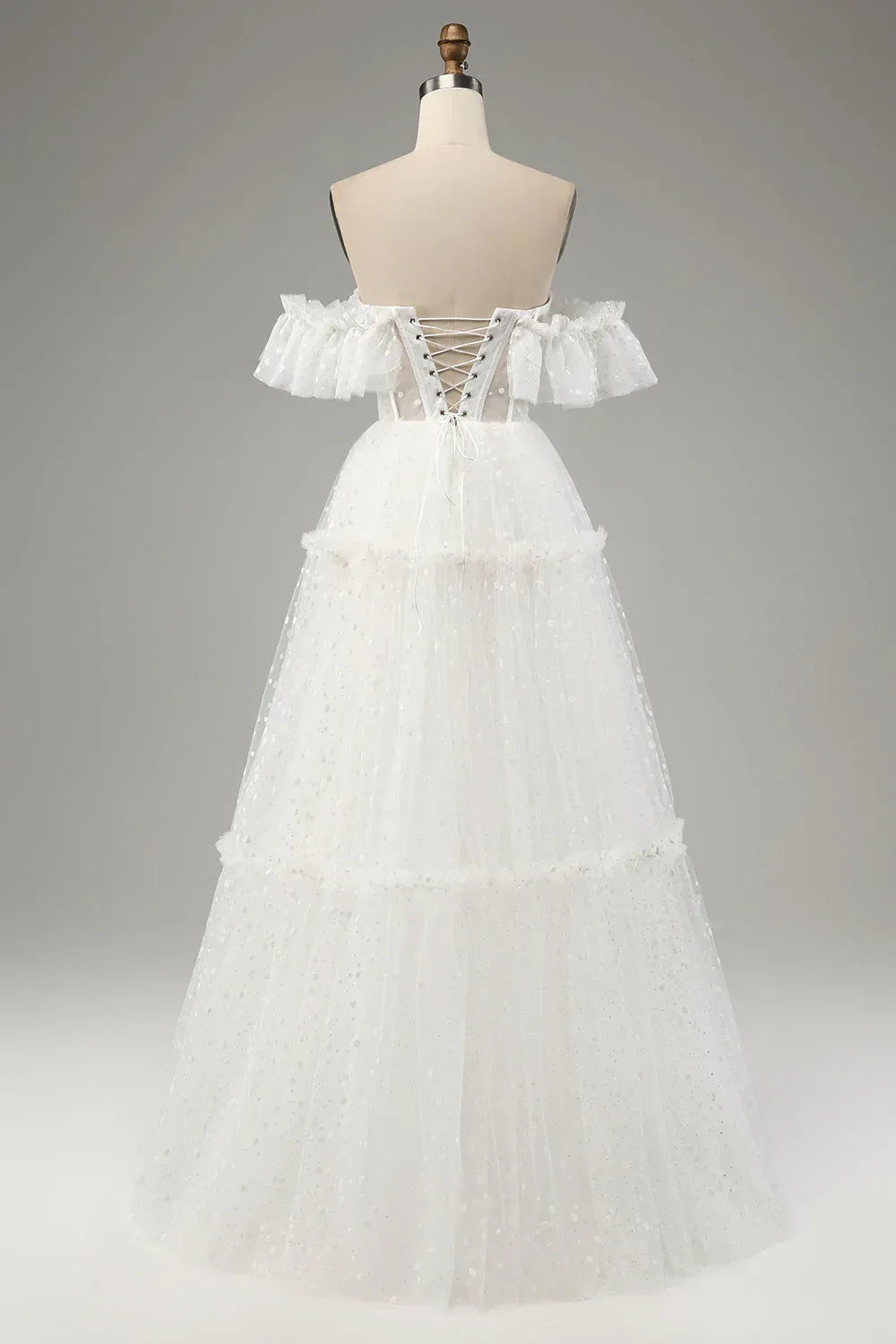 Ethereal Effect Illusion Neck Sheer Puff Sleeve Floral Lace Bridal Dress