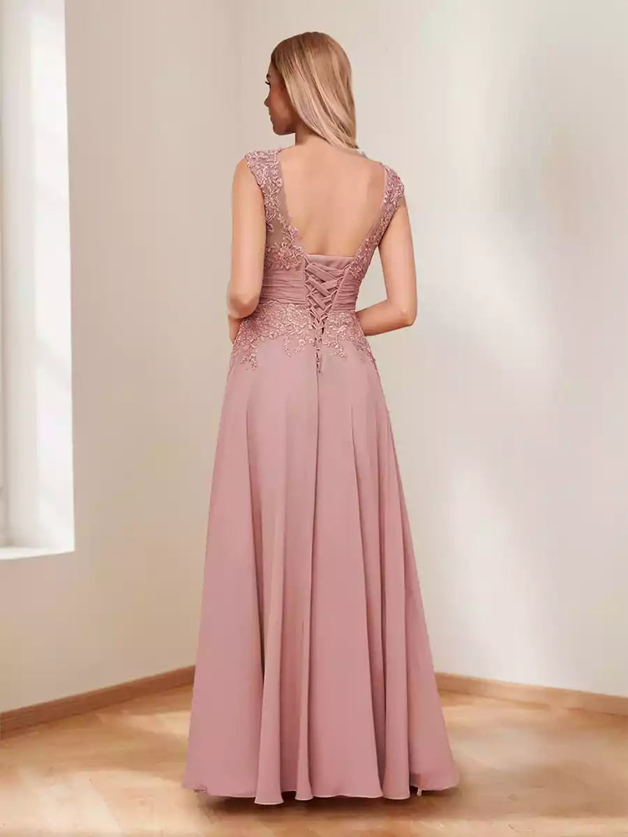 Exquisite A-line/Princess V-neck pleated beads and decals Mother of the Bride Dresses