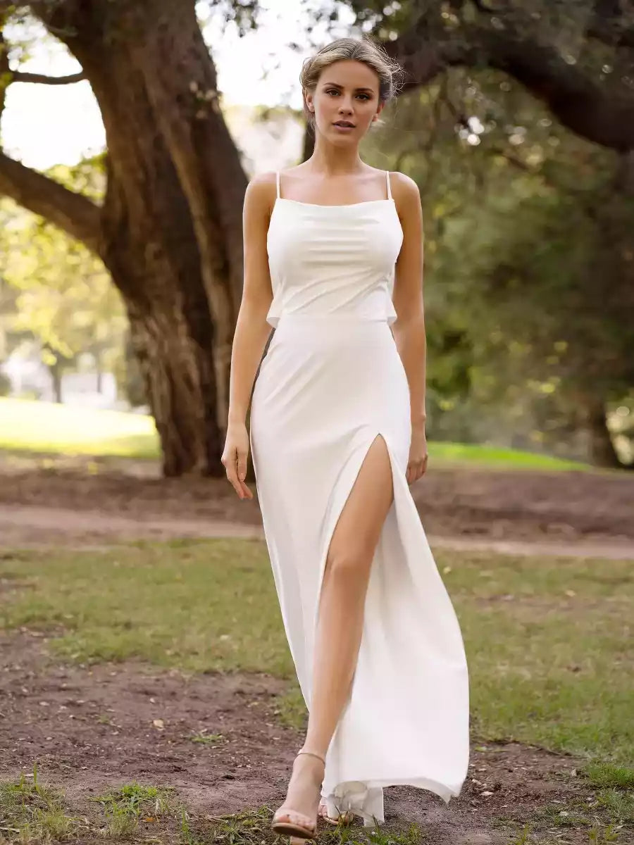 Exquisite A-line spandex and slim shoulder straps with sleeveless slits and zippered back Prom Dresses