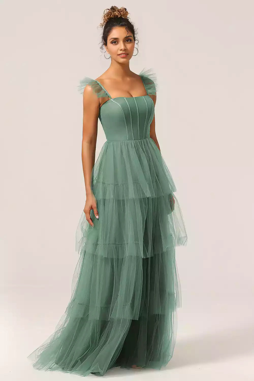 Exquisite chiffon A-line thin shoulder strap sleeveless and floor slit Bridesmaid Dresses