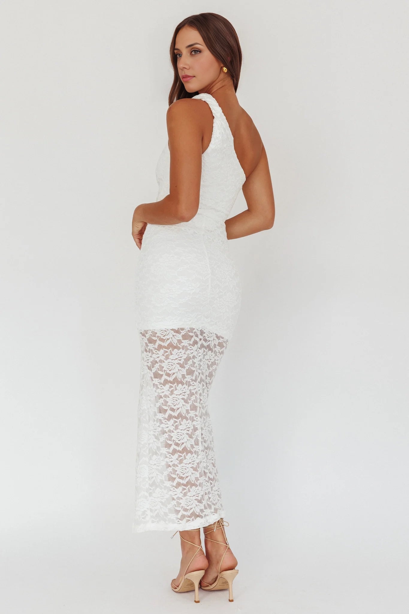 Exquisite lace overlay with pleated details, single shoulder front slit with zipper on the side Homecoming Dresses