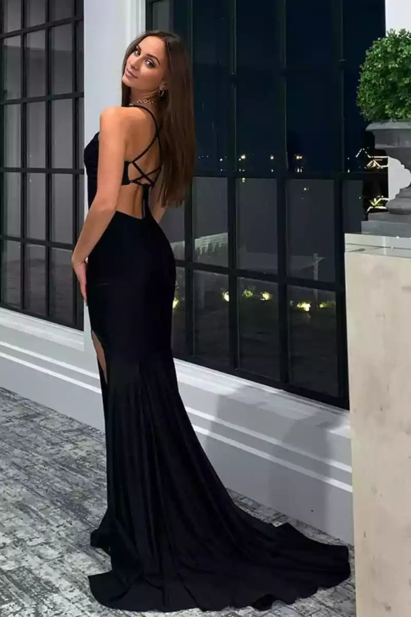Exquisite neckband, mermaid knit, slim silhouette, slit, lace up, back Prom Dresses