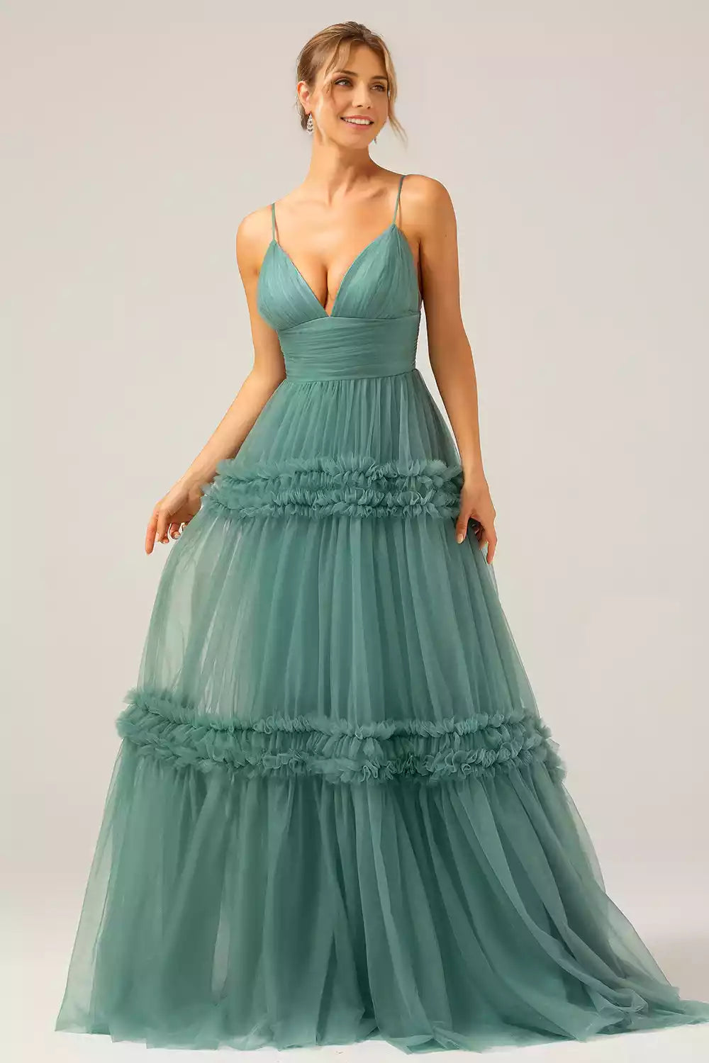 Exquisite polyester fiber mermaid off shoulder sleeveless thin shoulder strap V-neck Bridesmaid Dresses