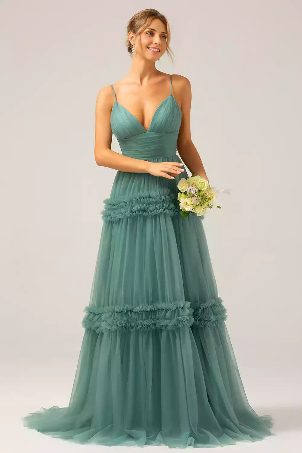 Exquisite polyester fiber mermaid off shoulder sleeveless thin shoulder strap V-neck Bridesmaid Dresses