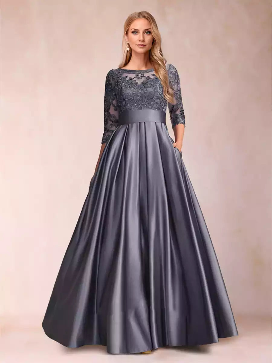 Exquisite slim fit A-line/princess style and seven quarter sleeve round neck Mother of the Bride Dresses