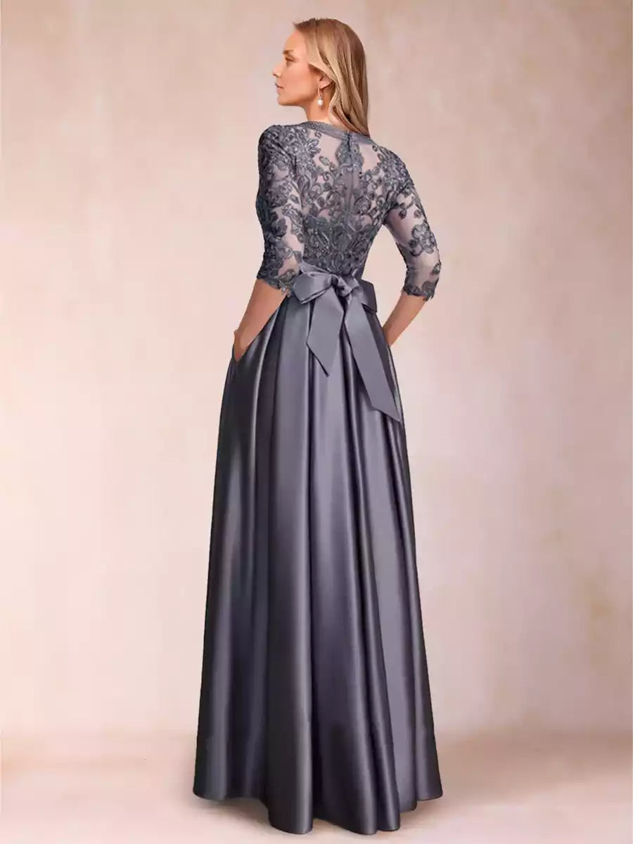 Exquisite slim fit A-line/princess style and seven quarter sleeve round neck Mother of the Bride Dresses