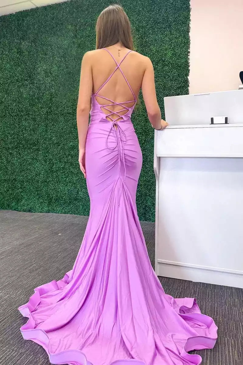 Exquisite slim shoulder strap mermaid pendant neckline, scarf neckline, sleeveless cross tie, back Prom Dresses